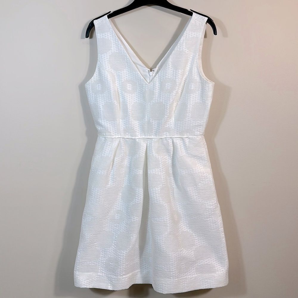 J Crew White Jacquard Mini Lined V-Neck Flirty Preppy Bridal Reception Dress 4